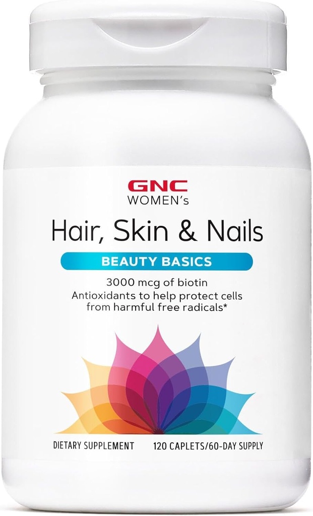 GNC Women's Hair, Skin & Nails | Daily Multivitamin Blend | Biotin (3.000 mcg), Acido ialuronico, Vitamine C & E con Niacin | Aggiunto Antiossidanti | Supporta la salute e la bellezza delle donne | 120 Caplets