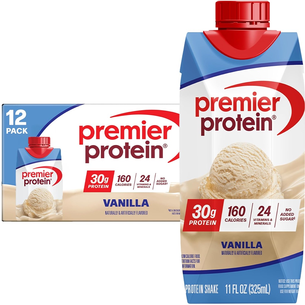Premier Secouer Protéines, Vanille, 30g Protéines, 11 fl oz, Boîte de 12 (Emballage May Vary)