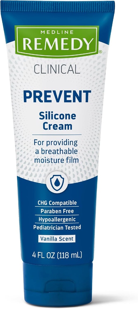 Medline Remedy Clinical Silicone Cream (4 oz Tube), 12 Count, Vanille Duft, atmungsaktiver Film, beruhigend, Feuchtigkeitsspendend, Feuchtigkeitspflege, Für Cracked, Chapped, Sensitive Haut