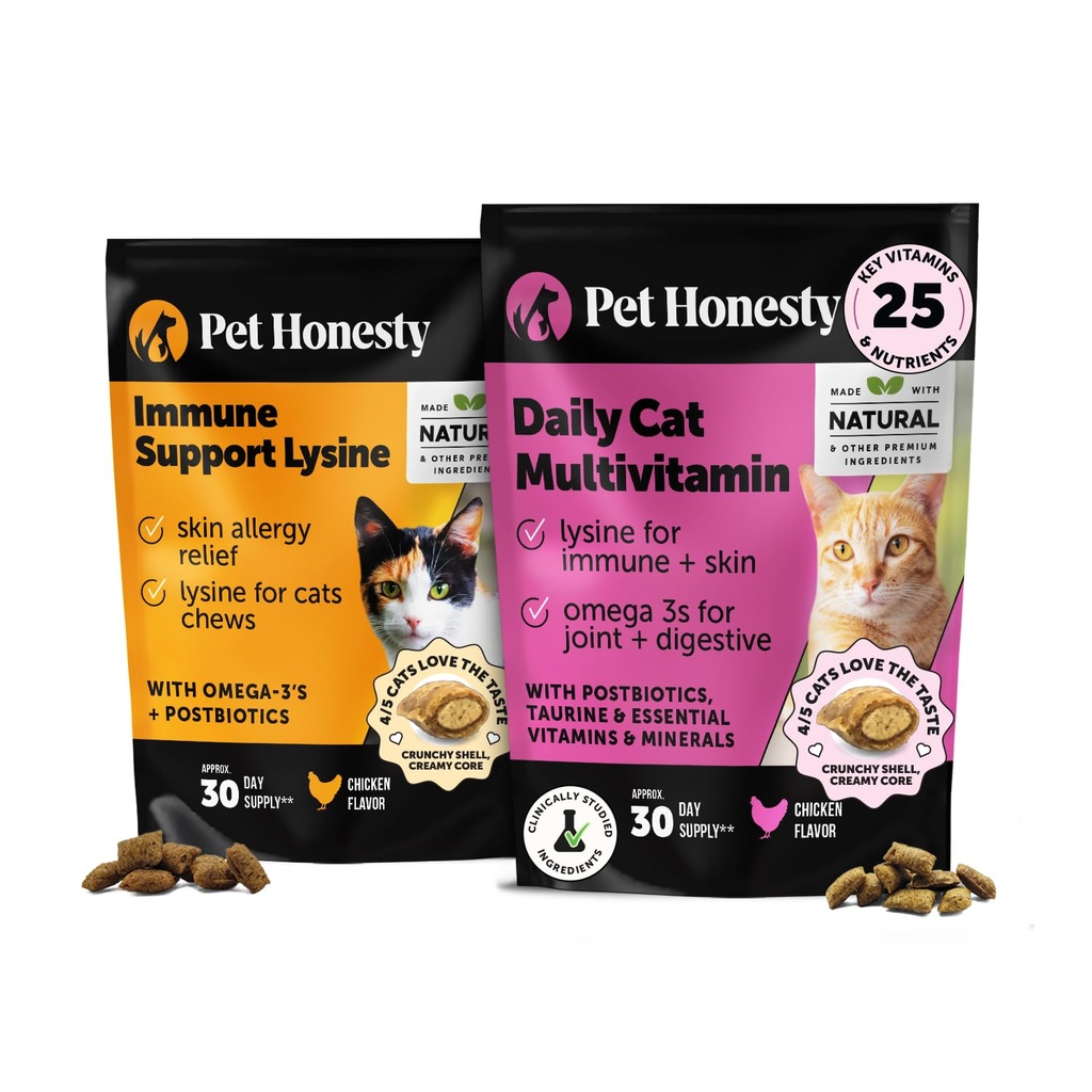 Cat Multivitamines + Immununterstützung Lysine Dual Texture Chew Supplement Bundle - Unterstützt Gesamte Immungesundheit, Gelenke, Haut & Coat und Cat Allergy Relief - Niesen, Runny Nose