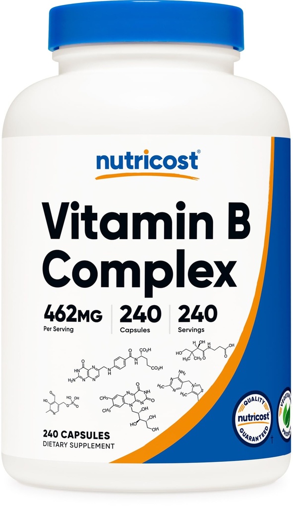 Nutricost Vitamin B Komplex 462mg, 240 Kapseln - mit Vitamin C - Energiekomplex