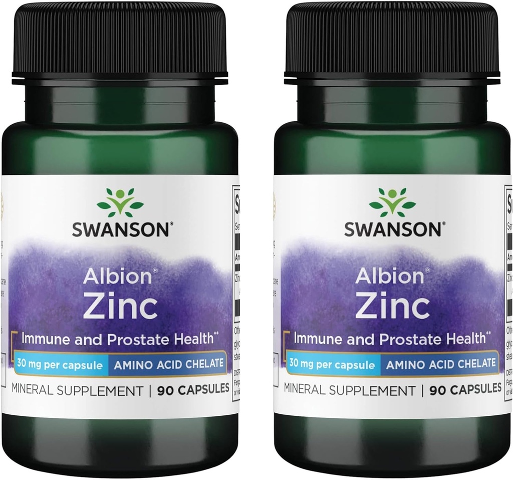 Swanson Albion Chelat Zink Glycinate 30 Milligramme 90 Kapseln (2 Packung)