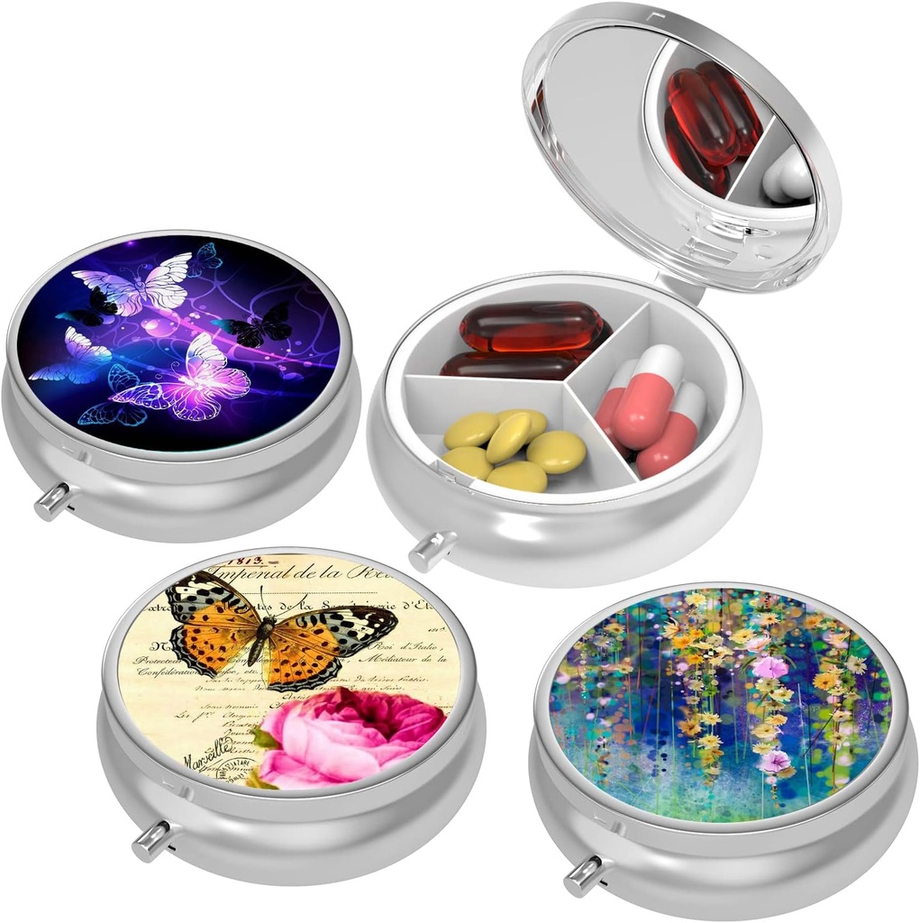 Süße kleine Pille Fall für Taschen & Geldbörsen,Elegante Pille Box macht ein großes Geschenk,2 Compartment Reisemedizin Organizer speichert Progesterone, Kapsel Pillen, Ibuprofen, Vitamine, Ohrringe zurück