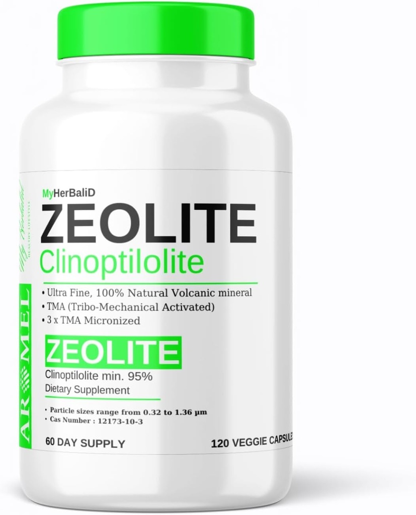 Polvere di aromel Zeolite 120 capsule | Detox | Clinoptilolite 95% | 3X attivato | Polvere minerale naturale Meno-Than 1 μm