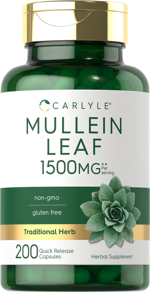 Carlyle Mullein Blatt Extrakt 1500mg | 200 Kapseln | Verbascum Thapsus | Non-GMO, Glutenfreie Ergänzung