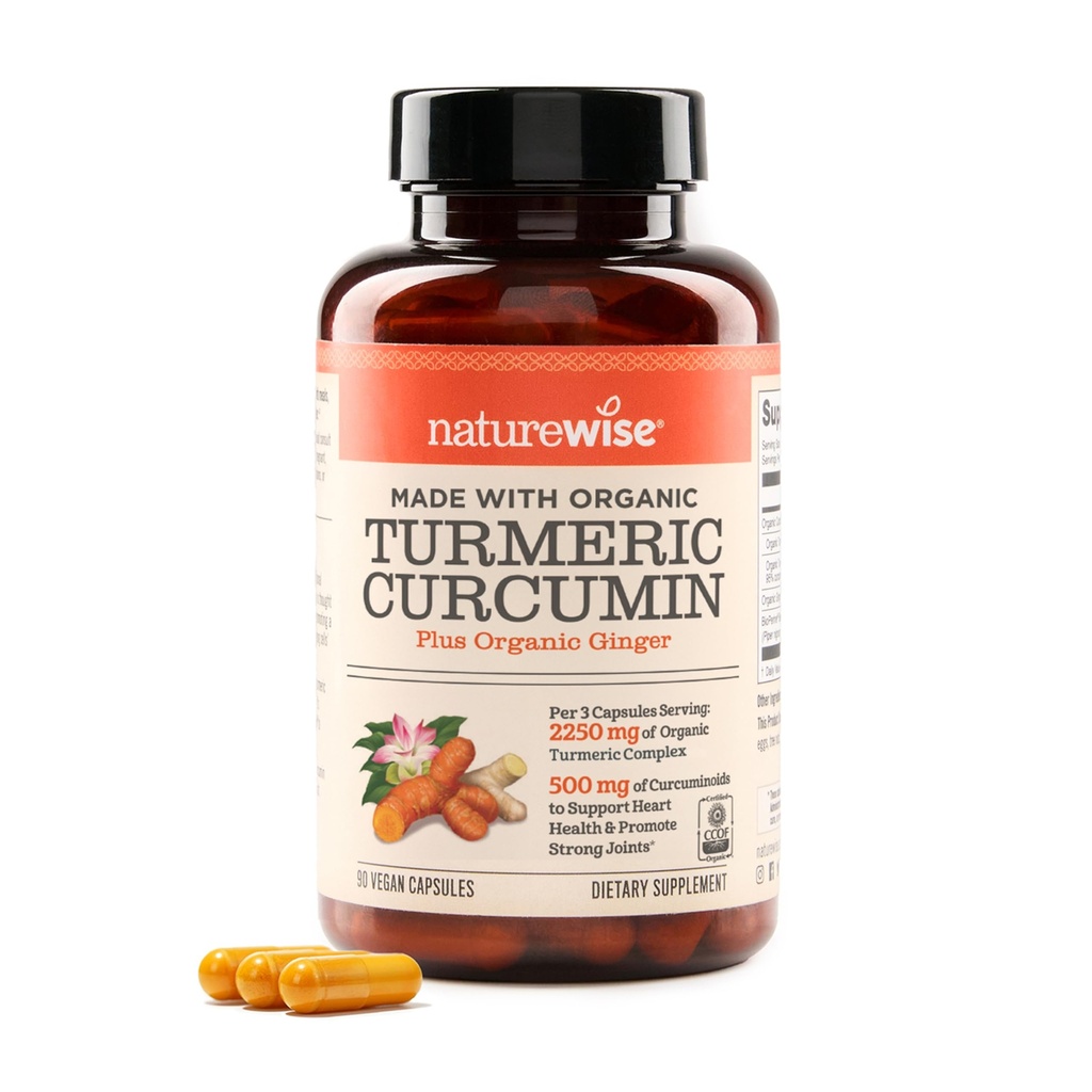 NatureWise Curcumin Turmeric 2250mg - 95% Curcuminoïdes & Extrait de poivre noir BioPerine pour l'absorption avancée - Soutien quotidien de la santé articulaire et immunitaire - Vegan, non-OGM, 90 Compte[30 jours]