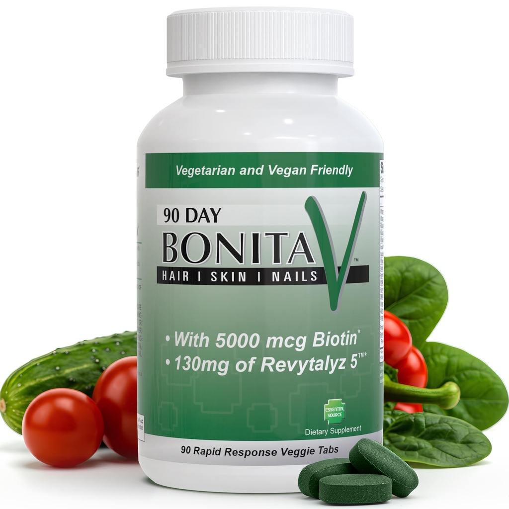 Biotina di origine essenziale (Biotina Vitaminas) - Chiodi per capelli Vitamine per donne e uomini - 5000 mcg - Integratori di sostegno per la crescita dei capelli - 90 compresse - con Revytalyz 5, Vitamina A, C, B12 - Made in USA