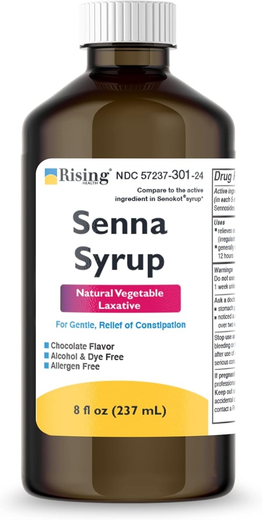 Rising Health Natural Vegetable Laxative - Senna Sennoside Syrup 8.8mg/5ml - Constipation Relief - Schokoladengeschmack - Vergleich zu Senokot® Syrup