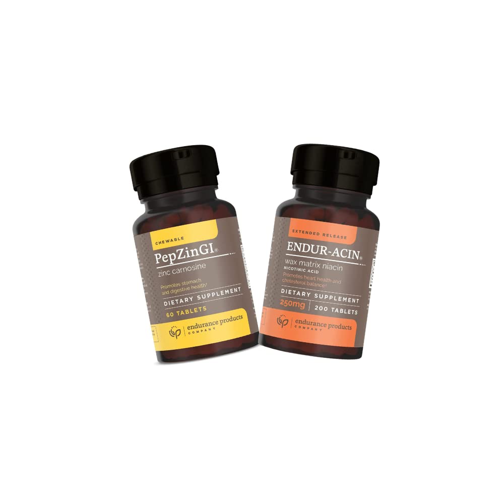 Endur-Zink - PepZinGI 75mg für Immunfunktion & Verdauungsunterstützung 60 Kautabletten und ENDUR-ACIN 250mg Niacin - Erweiterte Freisetzung für optimale Absorption & Low-Flush Vitamin B-3, 200 Tabletten