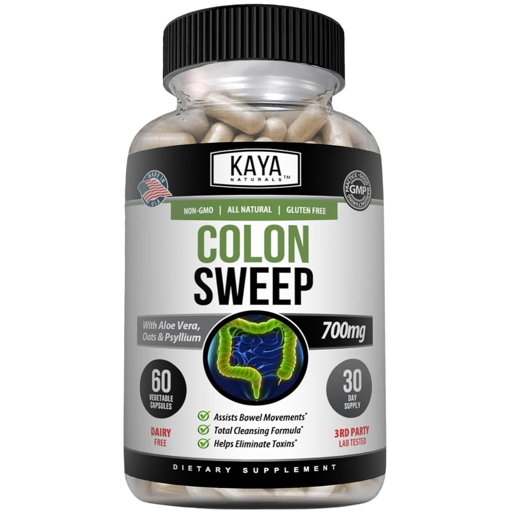 Kaya Naturals Colon Sweep | Colon Cleanser 30-Day Fast-Acting mit Kräutern & Probiotics, Unterstützt gesunde Bowel-Bewegungen, Reinigungsformel mit Fiber, Non-GMO - 60 Kapseln