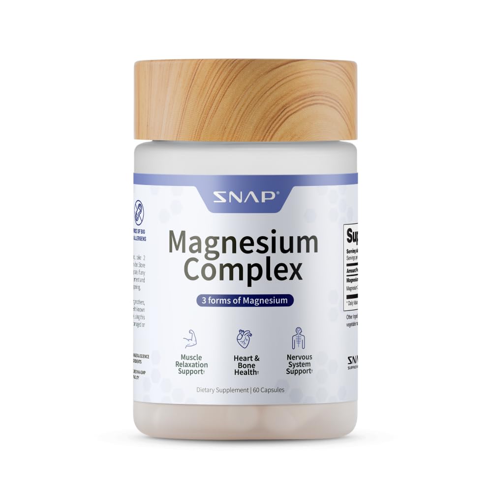 Snap Supplements 3-in-1 Magnesium Complex Supplement, Magnesium Bisglycinat, Oxid, Citrat, Triple Magnesium Complex, 60 Kapseln