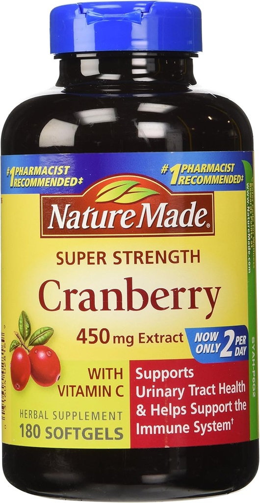 Nature faite canneberge 450mg Extrait 180 Softgels
