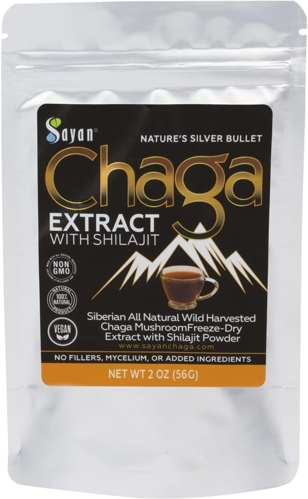 Sayan Siberian Chaga Pilzextrakt mit Shilajit Pulver (2 oz) – Organischer Antioxidanter Tee – Immun- und Verdauungssystem-Unterstützung – Fulvic Acid Supplement – Energy & Clarity – Keine Füllstoffe