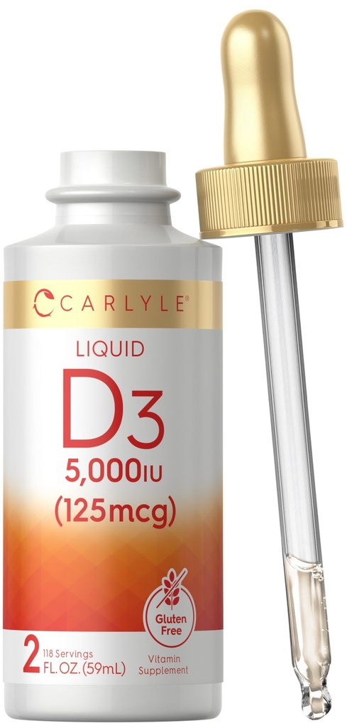 Carlyle Vitamine liquide D3-O 5000 UI (125 mcg)-O 2 oz-Oz Végétarien, non-OGM, et supplément sans gluten.