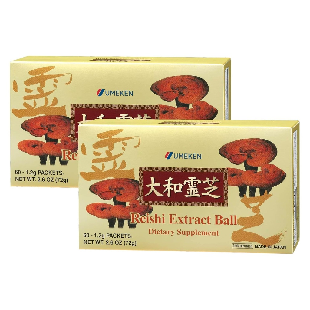 Umeken Reishi Balles d'extrait de champignons, concentré, supplément de champignons japonais Reishi avec bêta glucan, concentré en format de boule, 4 mois d'approvisionnement, 60 paquets, paquet de 2