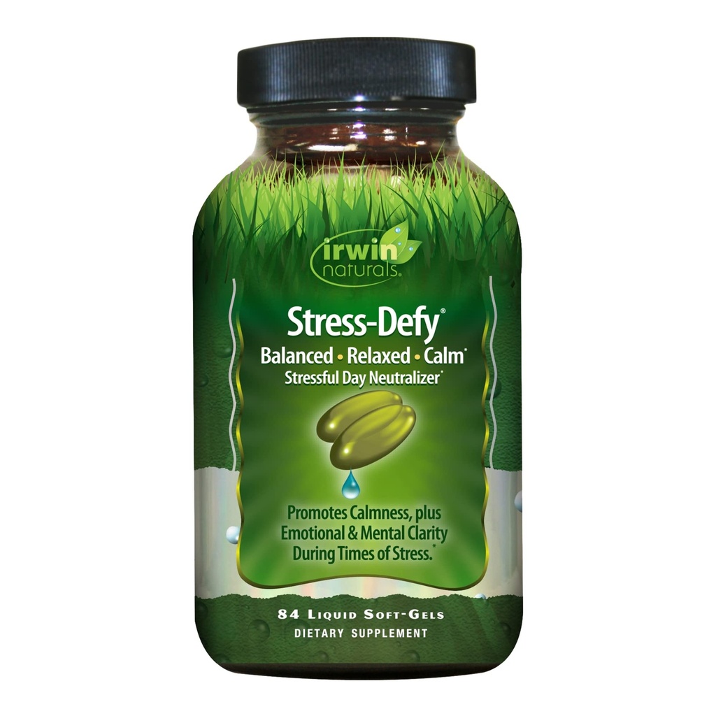 Irwin Naturals Stress-Defy - 84 Liquid Soft-Gels - Promuove la calma e il relax - con Rhodiola & L-Theanine - 84 Serve