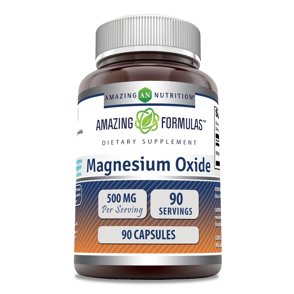 Erstaunliche Formeln Magnesiumoxid Ergänzung | 500 Mg pro Servieren | 90 Kapseln | Non-GMO | Gluten-Free | Made in USA
