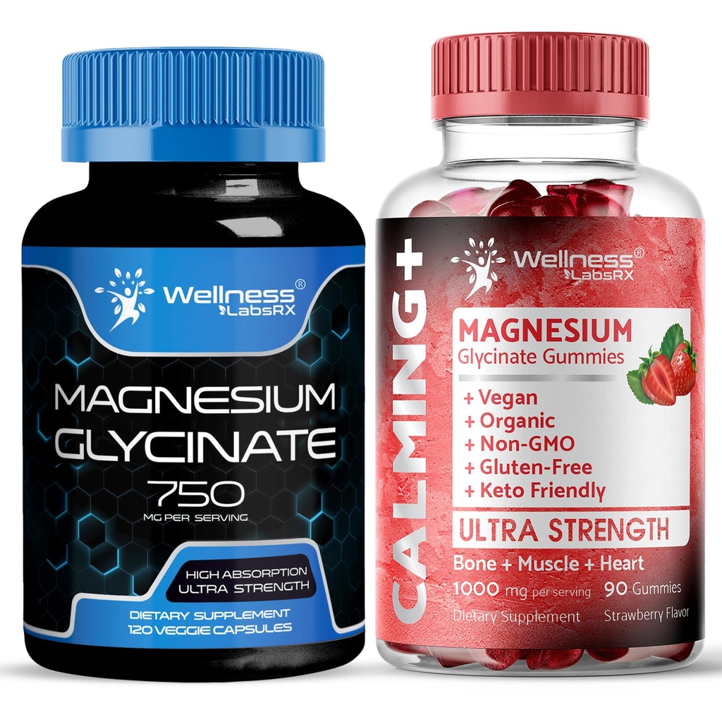 WELLNESS LABSRX Magnesium Glycinat Kapseln 750mg - Magnesium Glycinat Gummie 1000mg