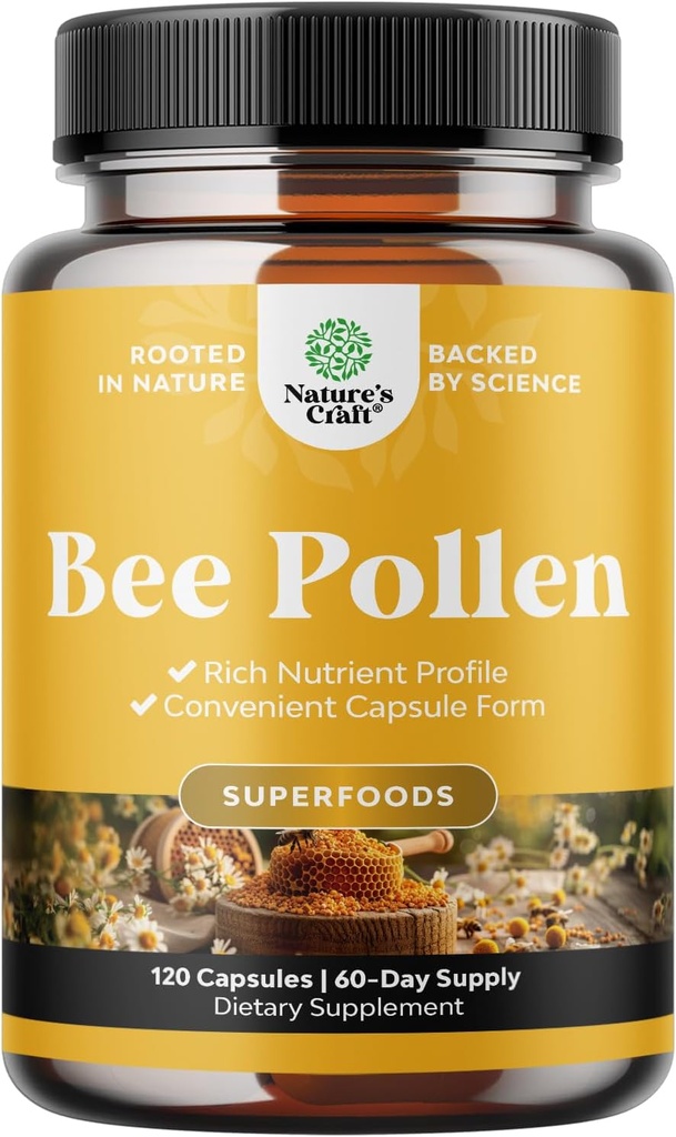 Pillole di polline d'api per la crescita del seno 120 Ct - Supplemento di polline d'api 1000mg che servono con naturale occurring B vitamine minerali e enzimi - Integratore di sostegno del seno - Non-OGM & Gluten Free