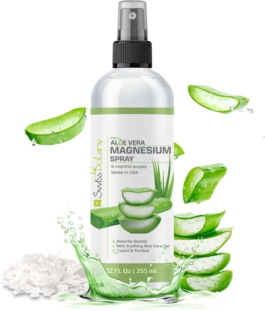 Topical Magnesium Spray mit Aloe Vera - Reines Magnesiumöl Spray für Stress-Relief - USP Grad Aloe Vera Magnesium Spray für Schlaf - 12 Fl Oz