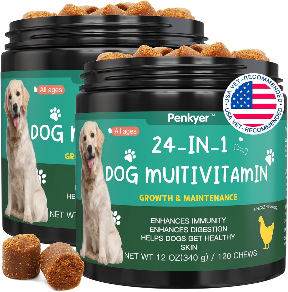 Vitamines et suppléments pour chiens, Multivitamines seniors et chiots pour chiens Support avec Glucosamine Chondroitin Omega Probiotiques - Multivitamines pour chiens Chewable pour la hanche et l'articulation, la peau, Immune - (Chicken 240 Ct)