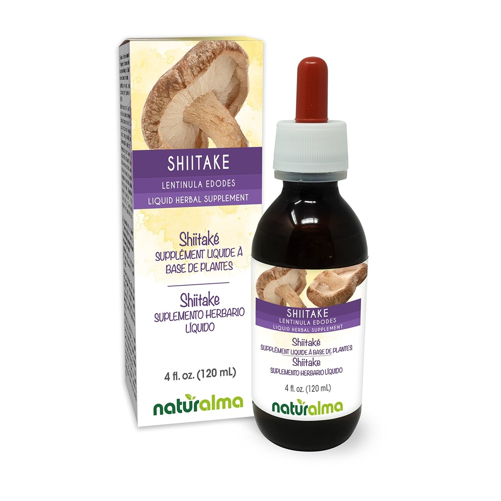 Naturalma Shiitake (Lentinula edodes) Fungus o Mushroom Alcohol-Free Tincture 4 fl oz Liquid Extract in Drops | Integratore di erbe | Vegan | Prodotto d'Italia