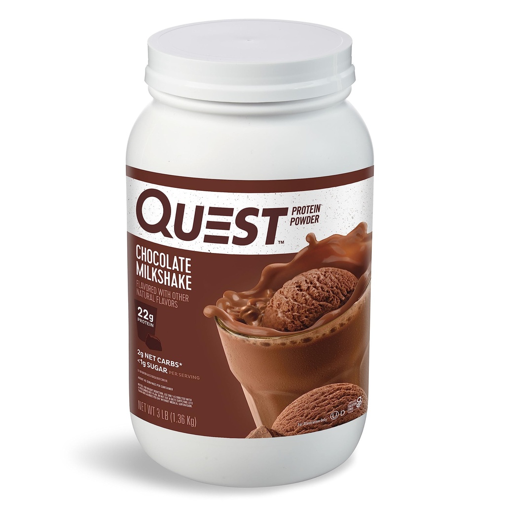 Quest Nutrition Chocolate Milkshake Protein Powder, 22g Protein, 1g Zucker, Low Carb, Glutenfrei, 3 Pfund, 43 Portionen