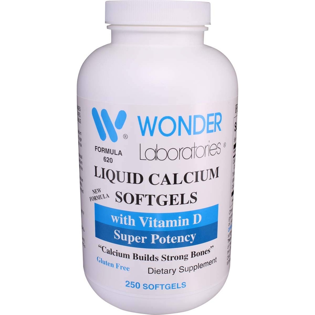 Wonder Laboratoris Liquid Calcium Softgels | w/Vitamin D3 Super Potency