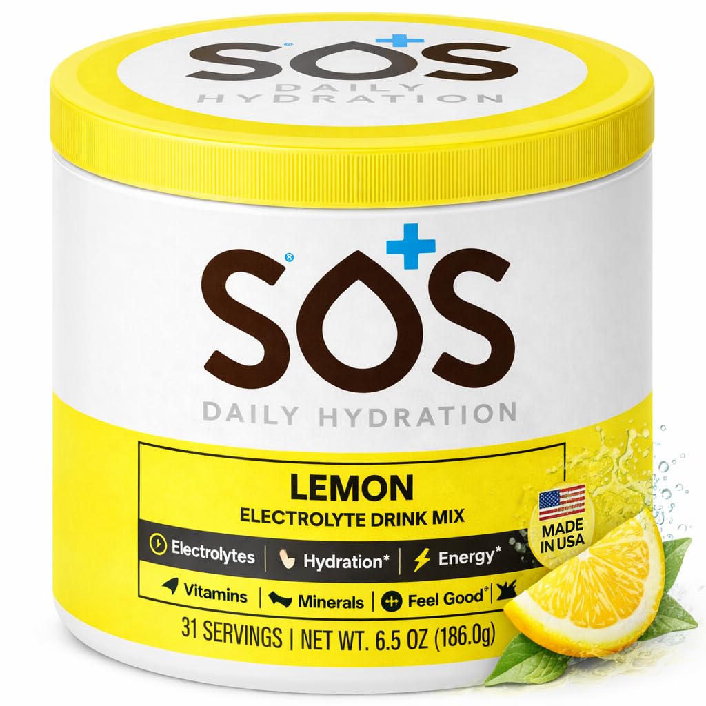 SOS Hydration Electrolyte Powder Drink Mix – Lemon 31 Servings | Low Sugar Electrolytes, 15 Cal | Keto Hydration Powder for Rapid Rehydration