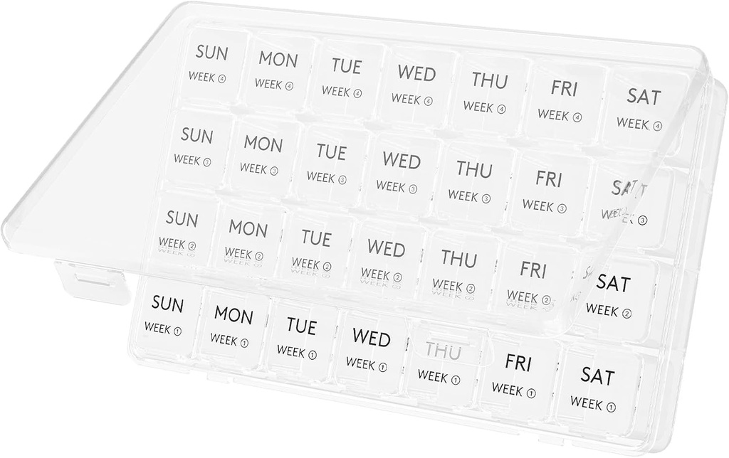 Lifewit Monatliche Pille Organizer, 28 Tage Pille Box, 4 Wochen ein Monat Pillen Fälle, große Komponenten Medizin Organizer für Vitamine, Fischöle, Nahrungsergänzungen, Klar