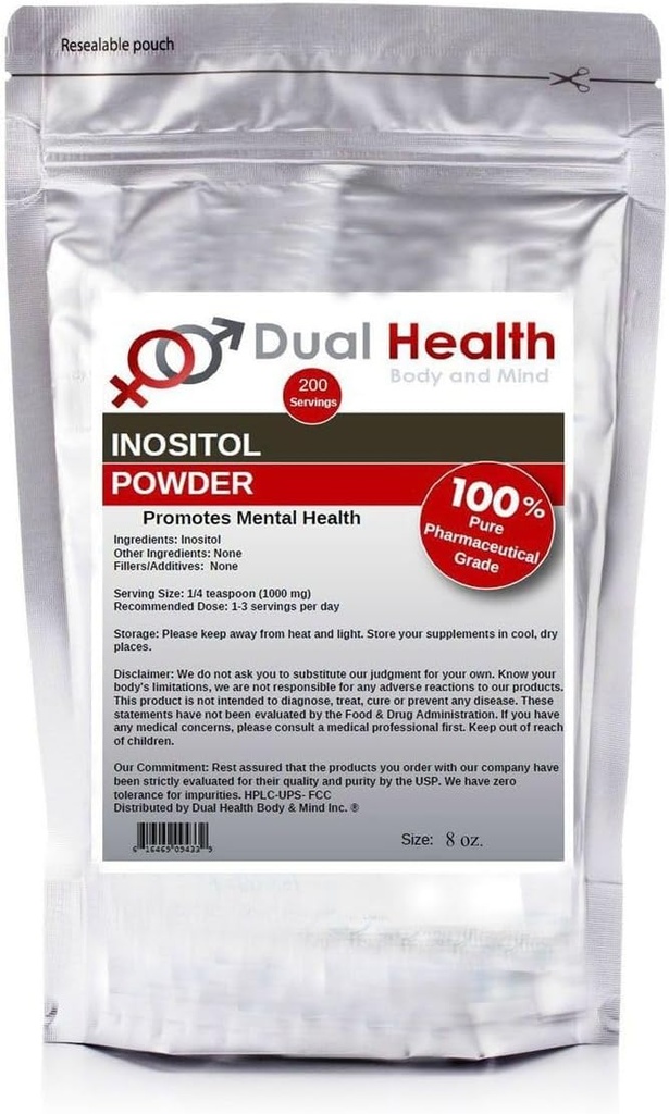 Doppio corpo di salute e mente polvere di inositolo (8 oz) Vitamina pura B8 Antiossidanti Bulk Supplementi 1000mg per porzione