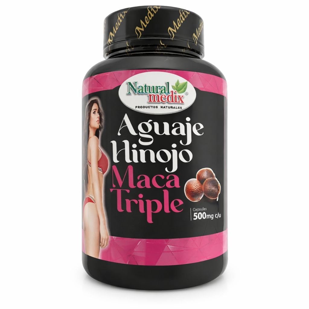 Aguaje Hinojo Maca Triple (Maca Root Supplement) Premium 100 Kapseln - Peruvian Butt und Brustvergrößerung Kapseln - weibliche Gesundheitsergänzung - Curves Leistungsstarkes Antioxidans