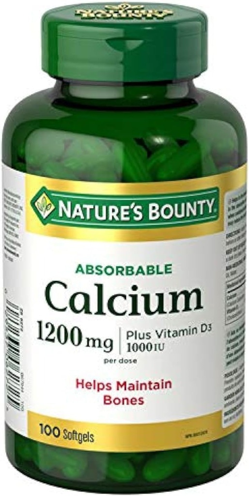 Calcium assorbibile della natura 1200mg più vitamina D3 1000IU 100 conteggio