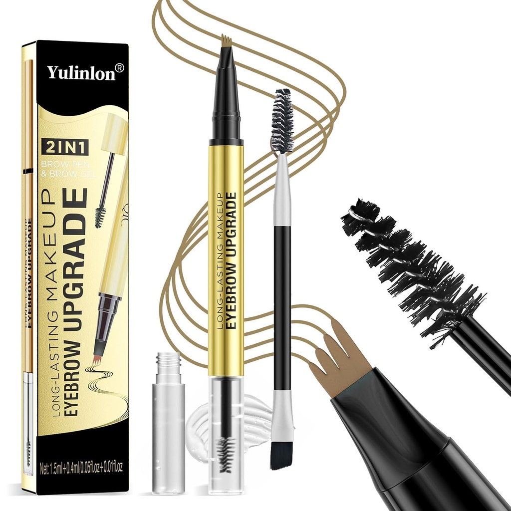 2 en 1 Crayon de sourcils à longue durée et gel de sourcils à haute température, brun clair et brun (3#Brun foncé)