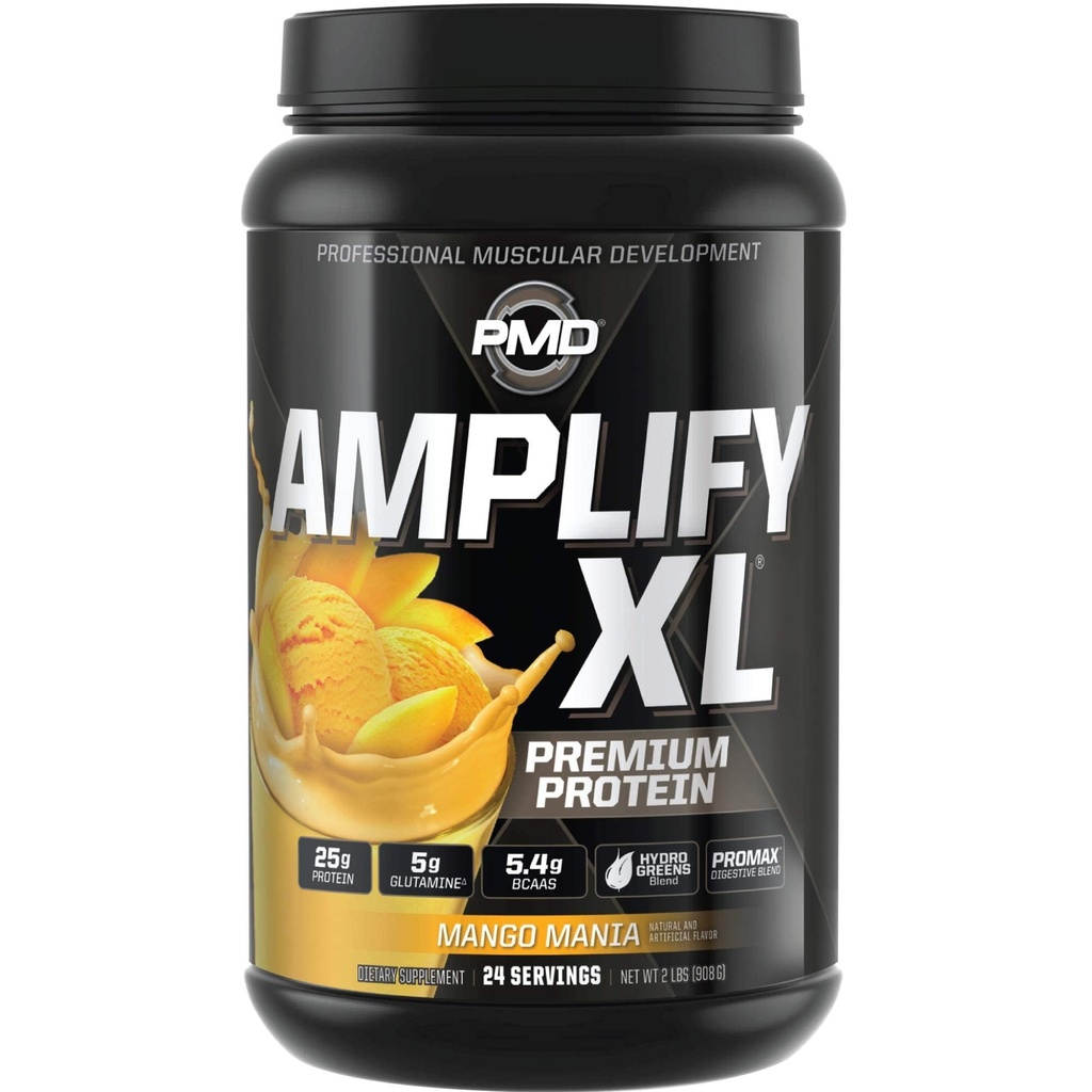 PMD Sports Amplify XL Premium Whey Protein Supplement Hydro Greens Blend - Glutamin und Whey Protein Matrix mit Superfood für Muskel, Stärke und Erholung - Mango Mania (24 Servierungen)