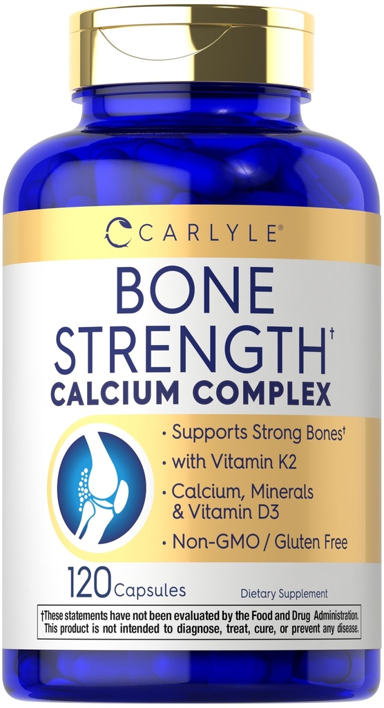 Carlyle Bone Strength Calcium Complex Supplement | con vitamina D3, Magnesio, K2, Zinc & Boron | 120 capsule | Non OGM, Gluten Free