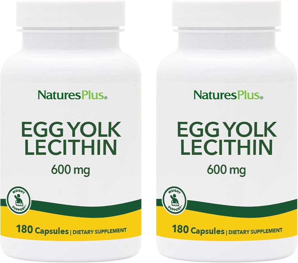 NaturesPlus Egg Yolk Lecithin - 600 mg, 180 Kapseln - Paket von 2 - Sojafrei, Glutenfrei - 180 Gesamt Servierungen