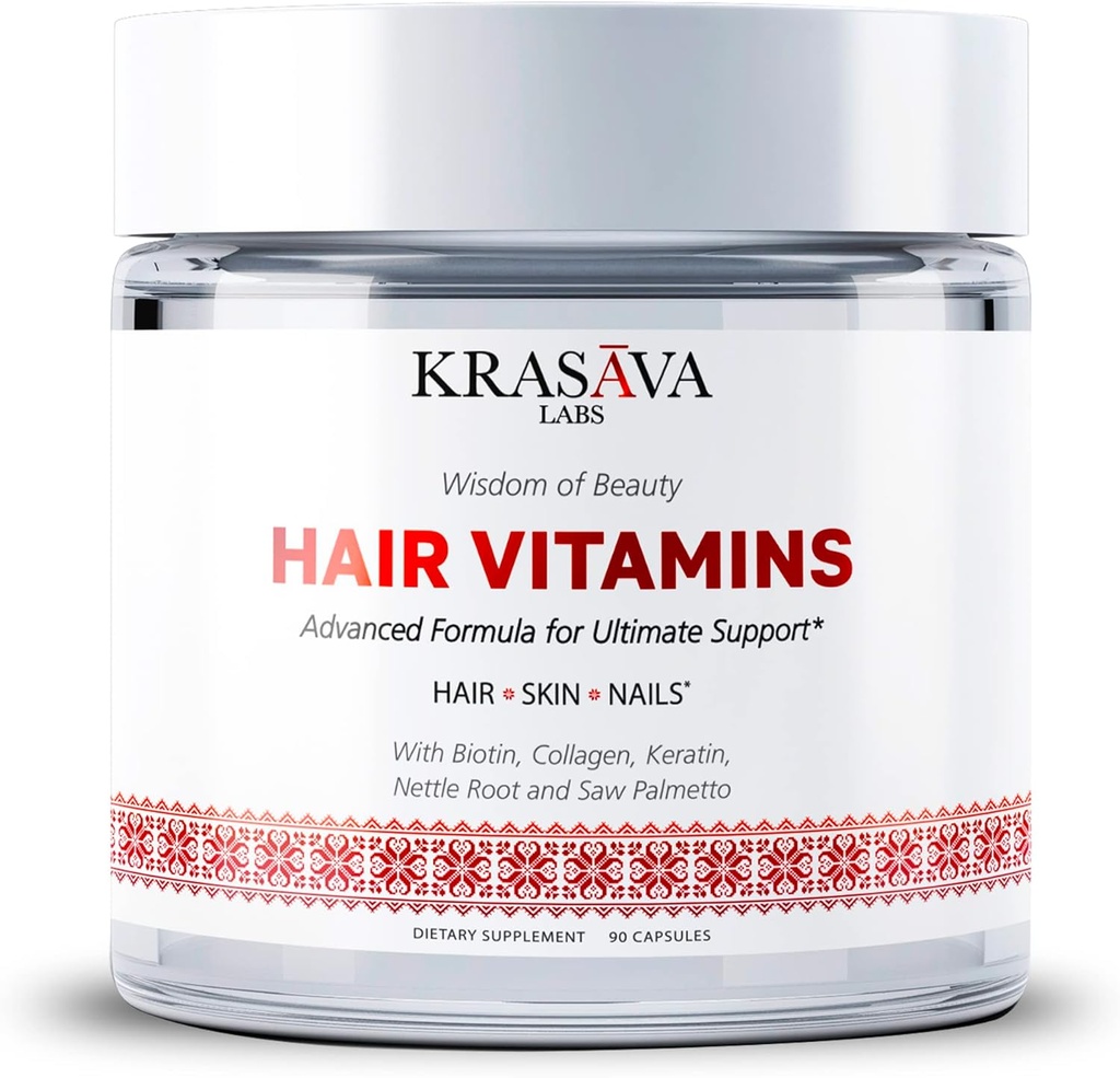 Haarwachstum Vitamine mit Biotin, Collagen, Keratin, Nettle Root und Saw Palmetto unterstützt gesundes Haar, Stimuliert Haarfollikel, und verhindert Haarausfall & Thinning. Made in USA - 90 Count