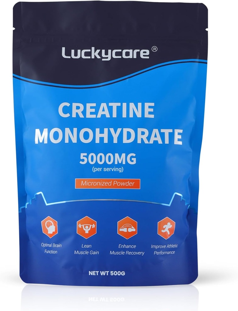 Luckycare Creatine Monohydrate - 5000 mg Pure Micronized Creatine - Creatine Powder Support for Strength & Performance - 100 Servings, 500G