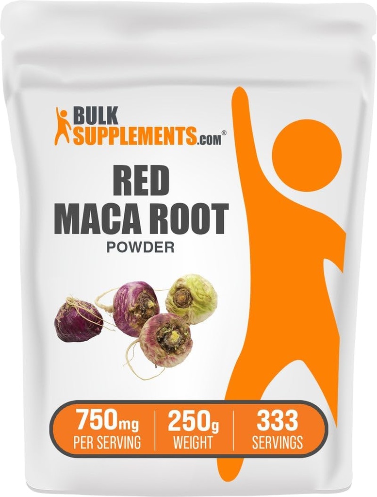 BulkSupplements.com Red Maca Powder - von Root, Maca Supplement, Kräuterergänzung - Vegan & Gluten Free, 750mg pro Servierung, 250g (8.8 oz) (Pack von 1)