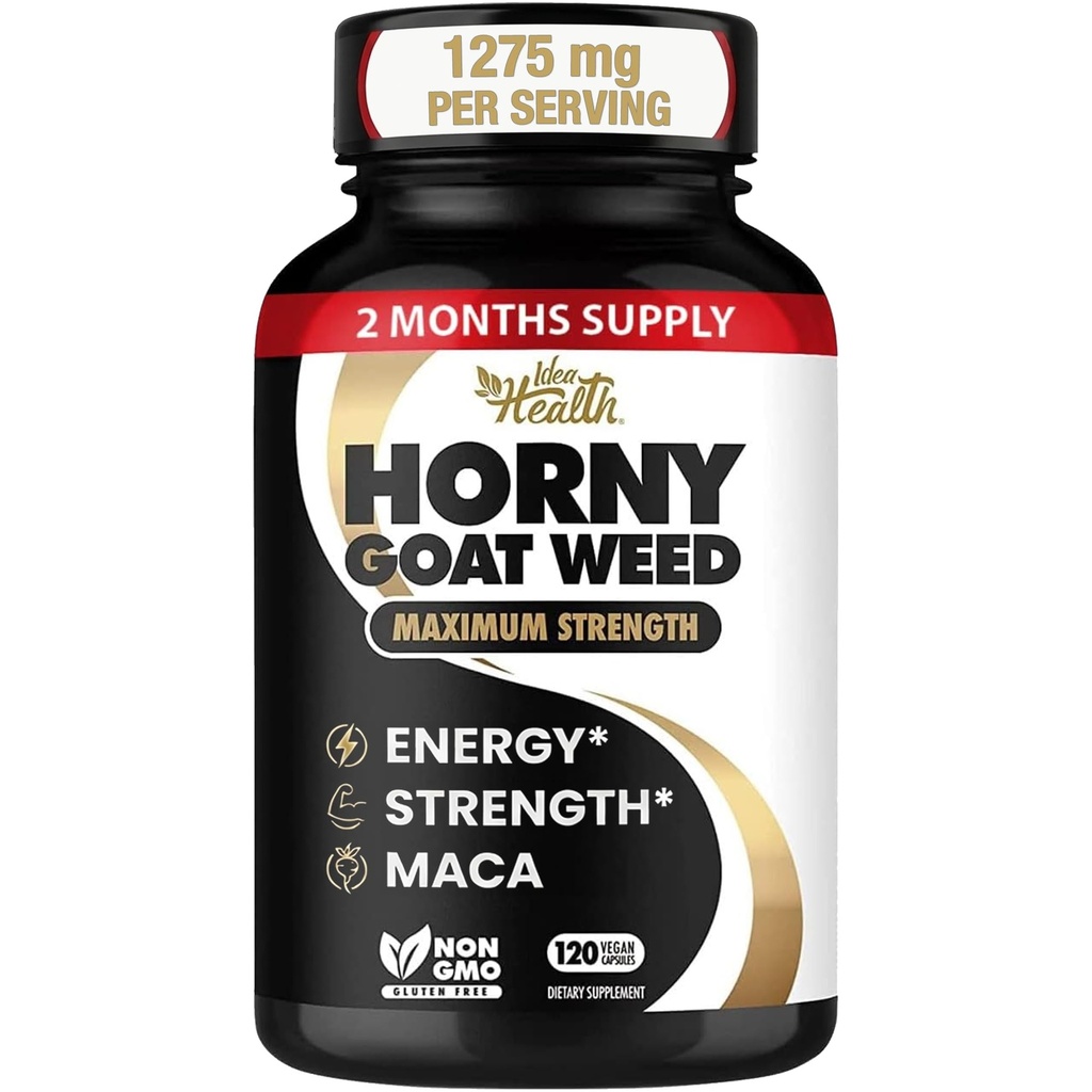 Horny Goat Weed 1275 mg MAX STRENGTH w/Maca (2 Month Supply) - Energy & Performance Complex für Männer und Frauen | 120 Vegan Kapseln