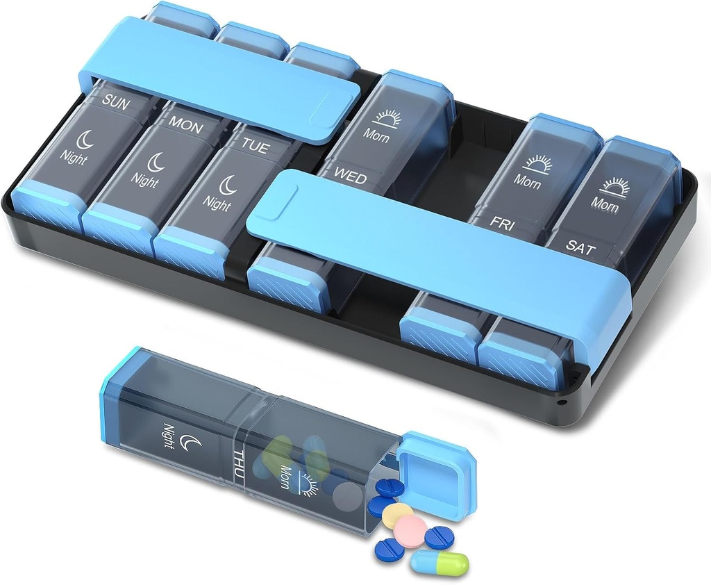Am Pm Pill Organisateur 7 jours, 2 fois par jour Organisateur hebdomadaire de vitamines, Daily Pill Case pour la vitamine, huile de poisson et suppléments