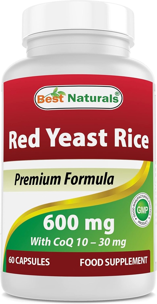 Meilleurs Riz de levure rouge naturel avec 60 capsules de COQ10 - contient 600 mg de riz de levure rouge et 30 mg de CoQ10