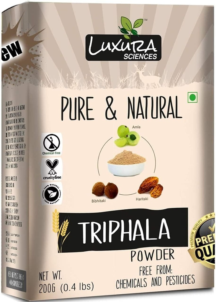Luxura Sciences Triphala Powder | Amla, Haritaki & Bibhitaki Blend | Supporta la digestione, Detox & Immunity | Plant-Based, Raw, Non-GMO | Great for Herbal Use | 7.05 Oz (200g)