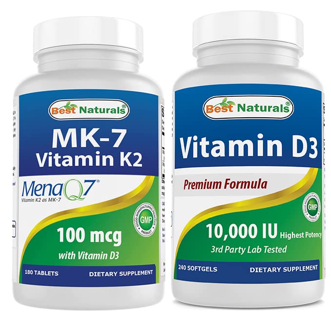 Meilleurs naturels vitamine K2 (MK7) avec D3 et vitamine D3 10000 I