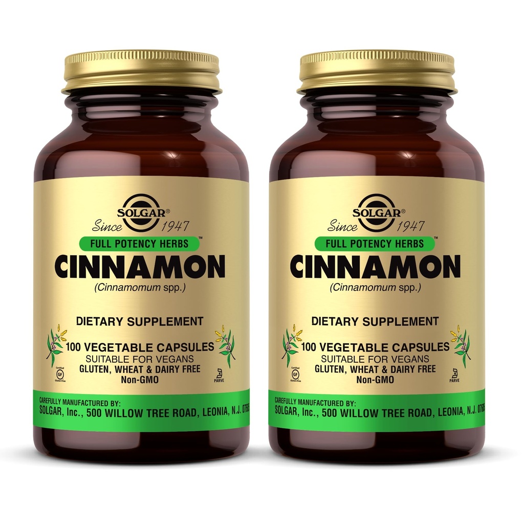 Solgar Cinnamon - 100 Gemüsekapseln, Packung mit 2 - Vollpotenz (FP) - Non-GMO, Vegan, Glutenfrei, Dairy Free, Kosher - 200 Gesamt Servierungen