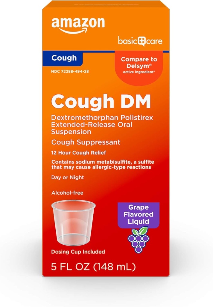 Soins de base 12 heures Toux DM Sirop, Dextrométhorphane à libération prolongée, Arôme de raisin médecine liquide, 5 fl oz (paquet de 1)