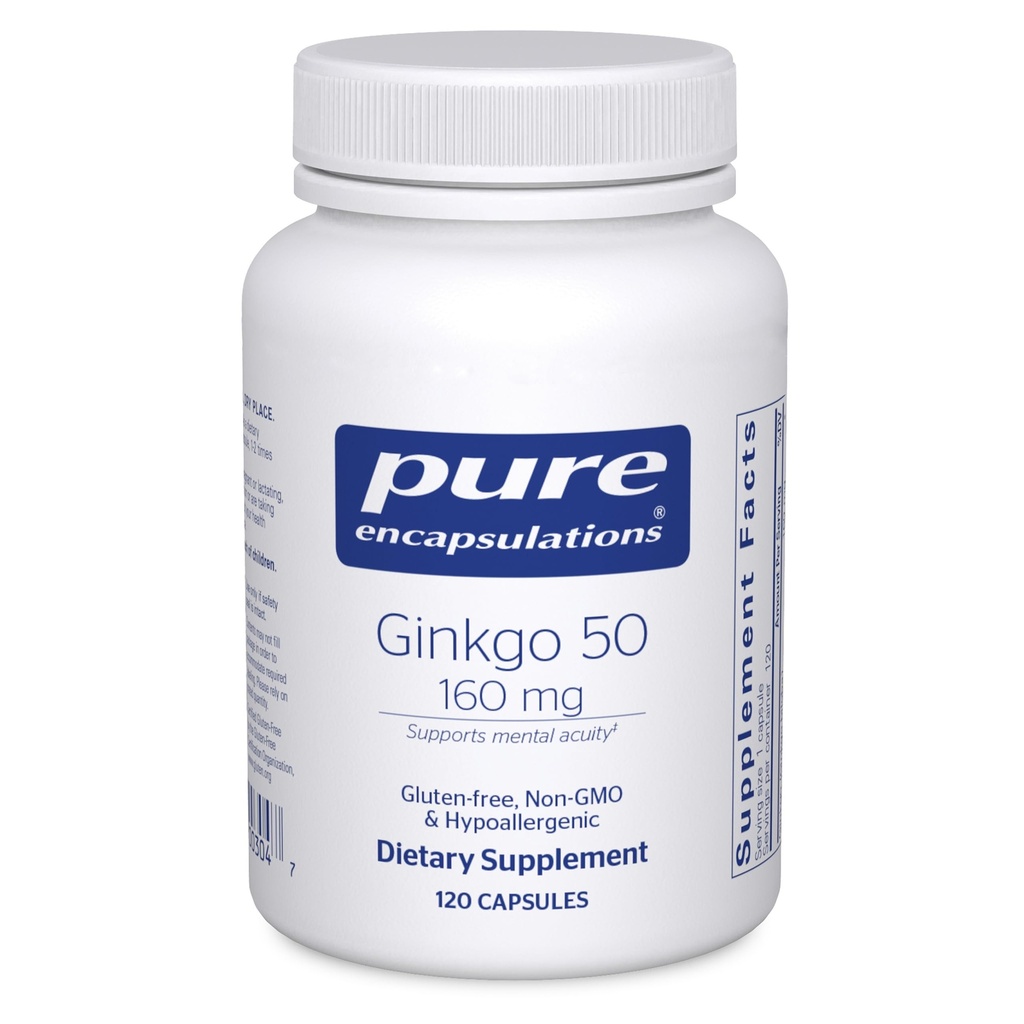 Pure Encapsulations Ginkgo 50 160 mg | Ginkgo Biloba Ergänzung zur Unterstützung von Sauerstoff, Blutzirkulation und Mild Memory Probleme verbunden mit Alterung * | 120 Kapseln