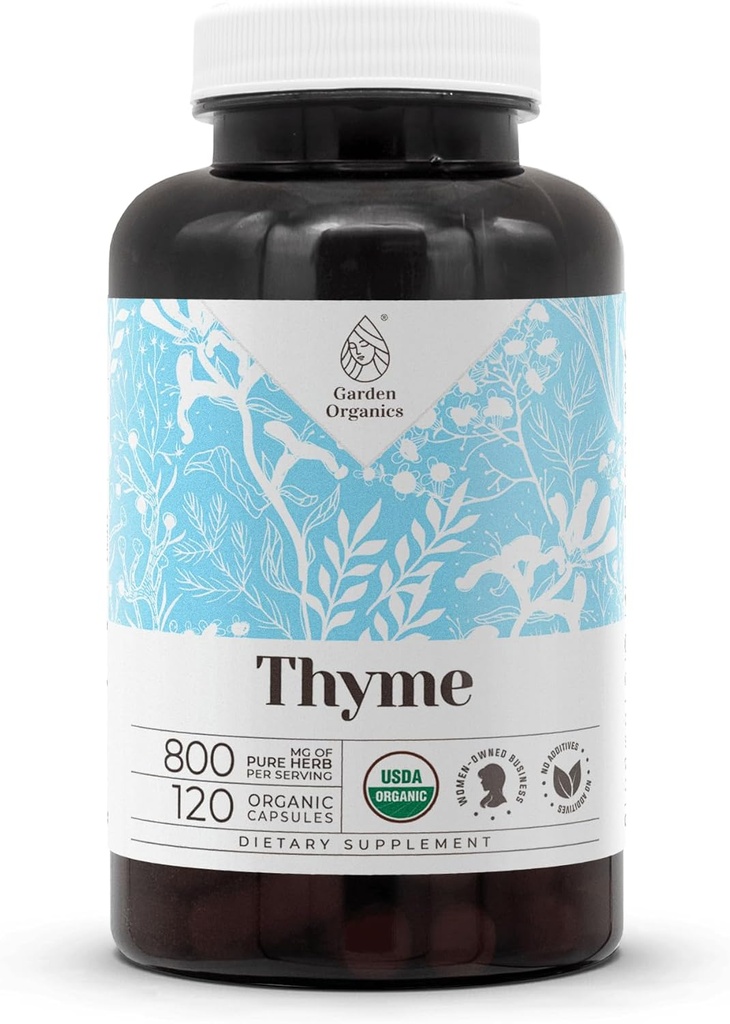 Thyme USDA Organic 120 capsule | Supplemento naturale ad alta potenza | Capsule vegetariani biologici certificati e timo organico (Thymus Vulgaris) Foglia secca (120 capsule)