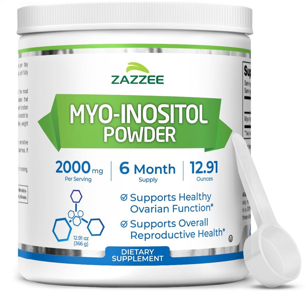Zazzee Myo-Inositol Pulver, 6 Monate Versorgung, 183 Servierungen, 2000 mg pro Servierung, Free Scoop für Exact Dosage, 12.91 Unzen, 100% reine, All-Natural Fruchtbarkeit und reproduktive Unterstützung, Vegan, Non-GMO